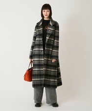 RLUAE01710 HIROKO BIS GRANDE(ヒロコ ビス グランデ) 【大きいサイズ】ウールシャギーチェック柄コート ブラック