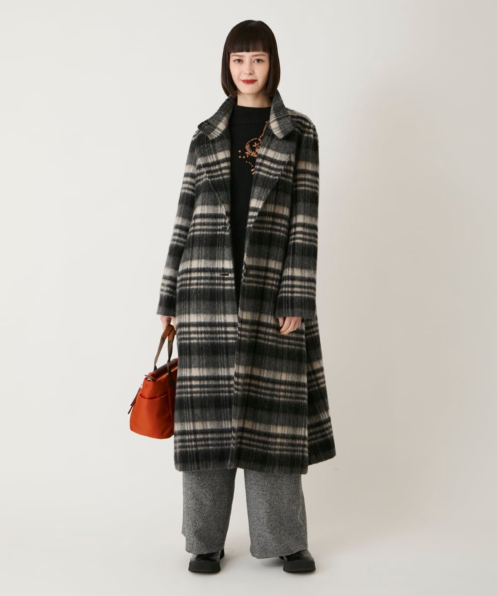 RLUAE01710 HIROKO BIS GRANDE(ヒロコ ビス グランデ) 【大きいサイズ】ウールシャギーチェック柄コート ブラック