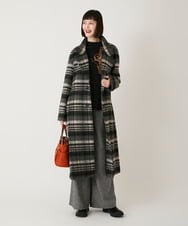 RLUAE01710 HIROKO BIS GRANDE(ヒロコ ビス グランデ) 【大きいサイズ】ウールシャギーチェック柄コート ブラック