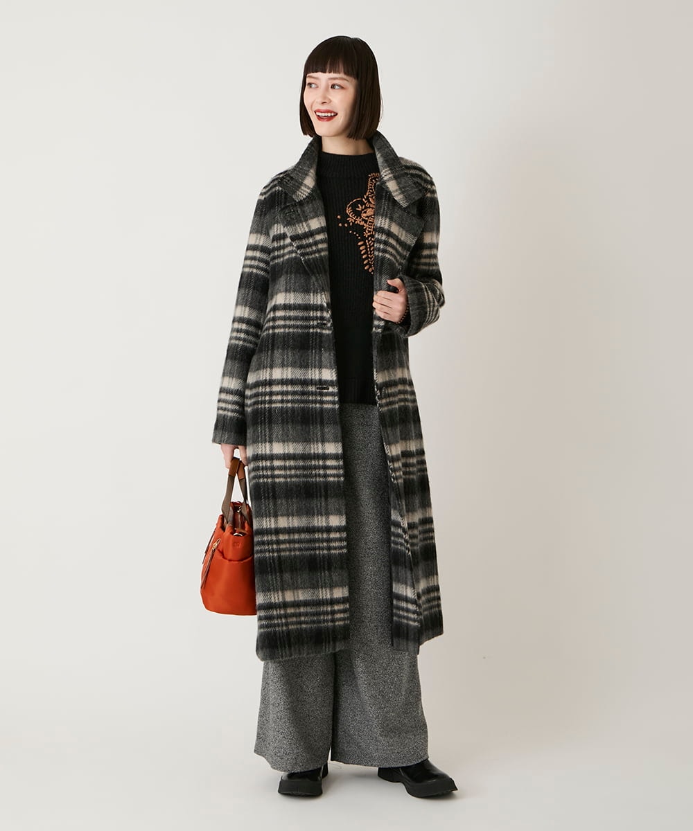 RLUAE01710 HIROKO BIS GRANDE(ヒロコ ビス グランデ) 【大きいサイズ】ウールシャギーチェック柄コート ブラック