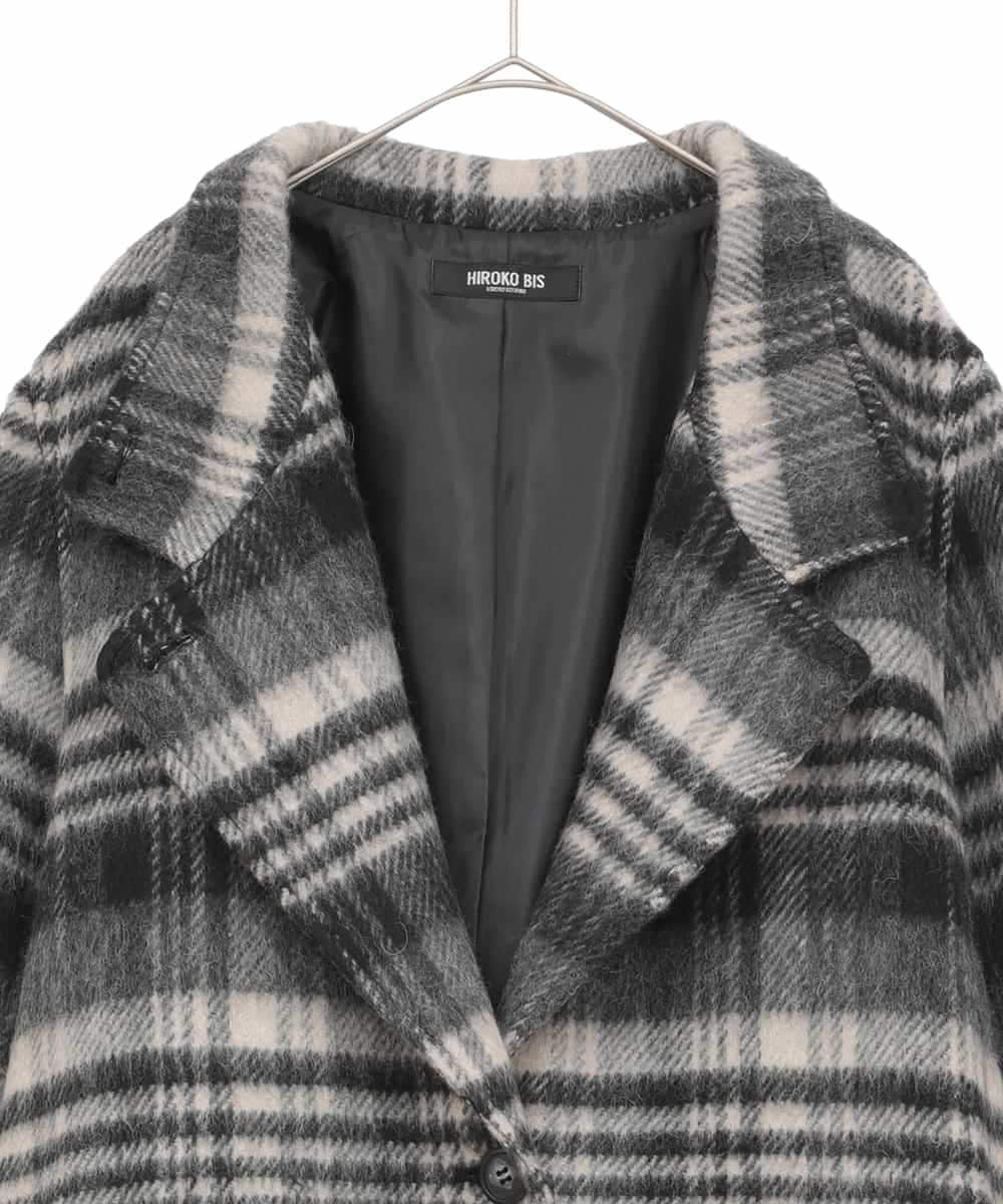 RLUAE01710 HIROKO BIS GRANDE(ヒロコ ビス グランデ) 【大きいサイズ】ウールシャギーチェック柄コート ブラック