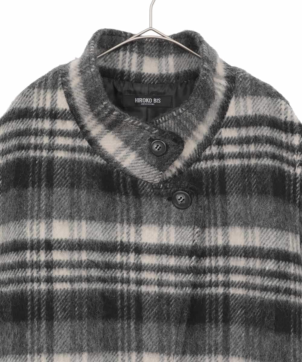 RLUAE01710 HIROKO BIS GRANDE(ヒロコ ビス グランデ) 【大きいサイズ】ウールシャギーチェック柄コート ブラック