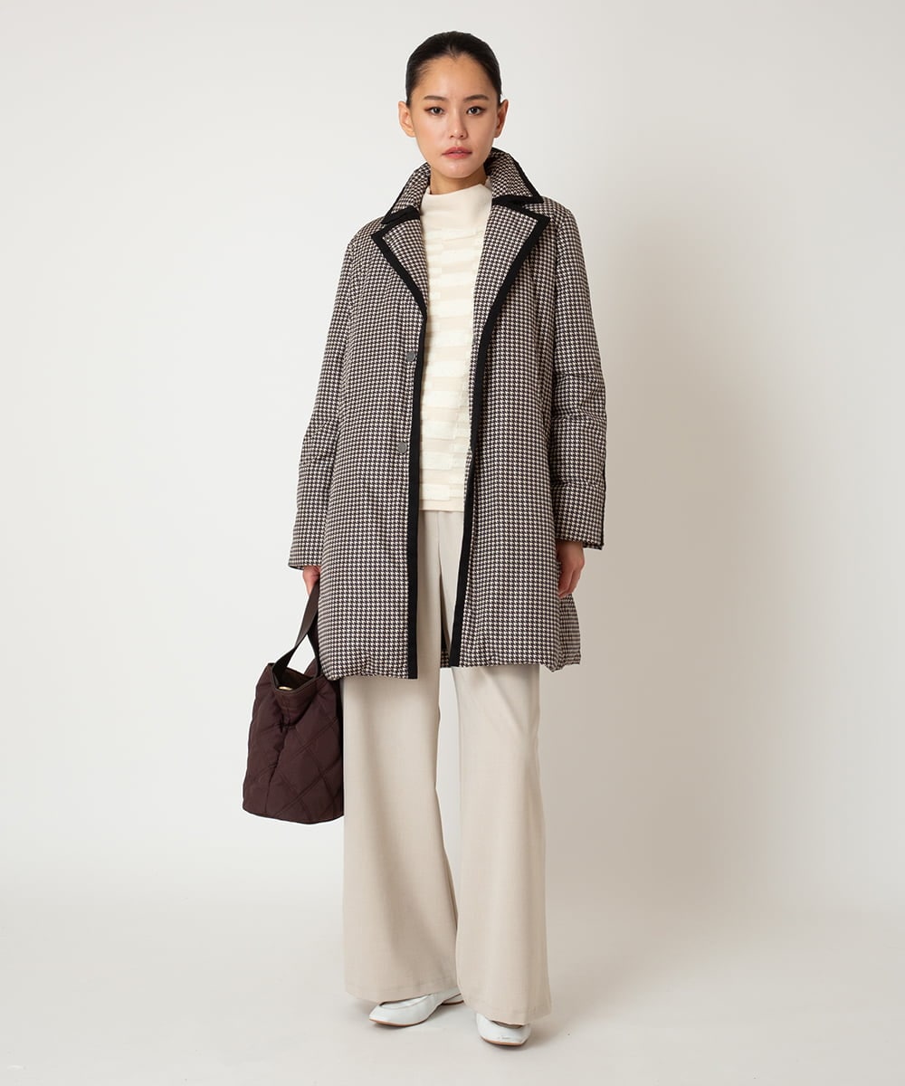 RLUAF01610 HIROKO BIS GRANDE(ヒロコ ビス グランデ) 【大きいサイズ】千鳥プリントテープアクセントダウンコート ネイビー