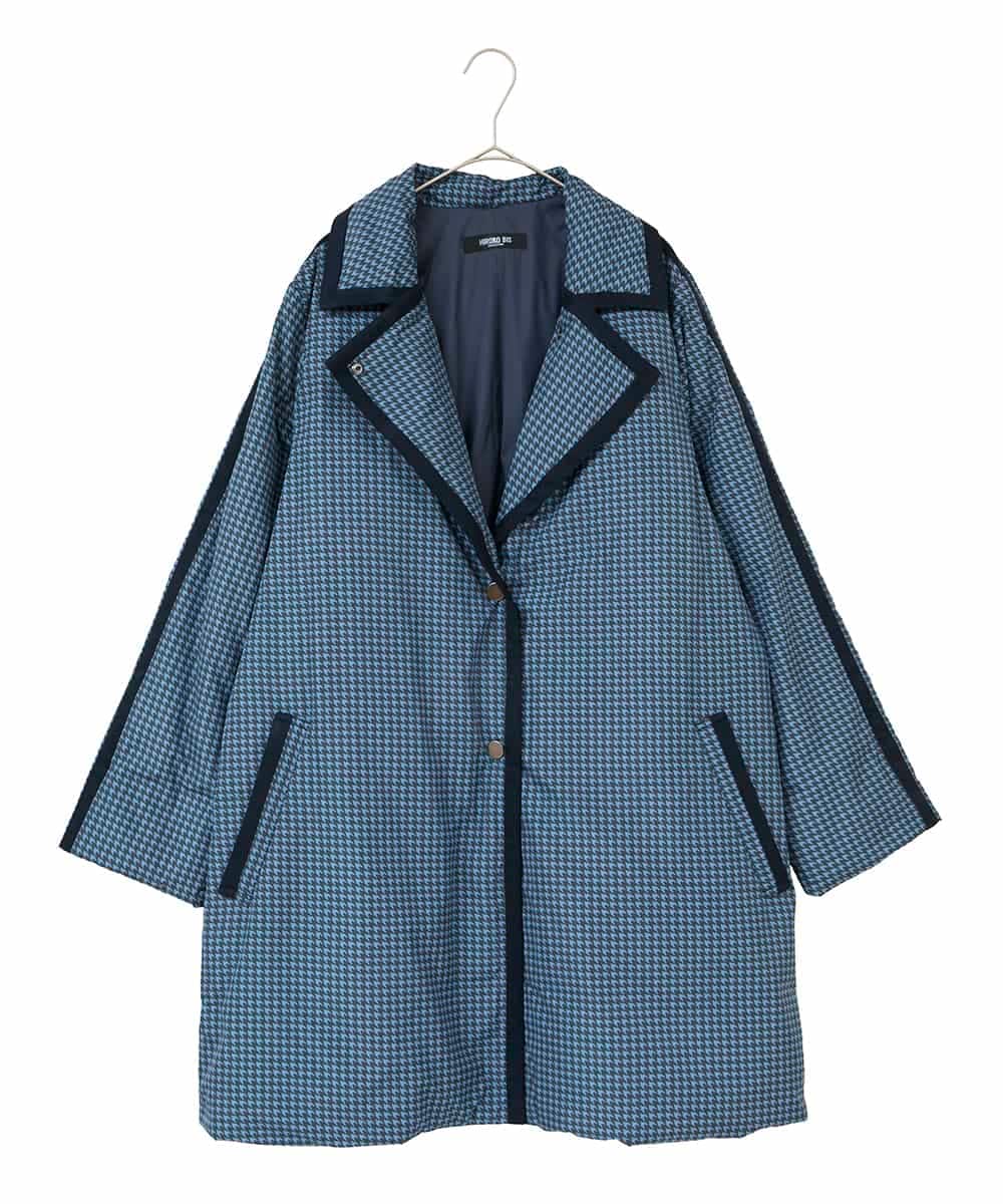 RLUAF01610 HIROKO BIS GRANDE(ヒロコ ビス グランデ) 【大きいサイズ】千鳥プリントテープアクセントダウンコート ネイビー
