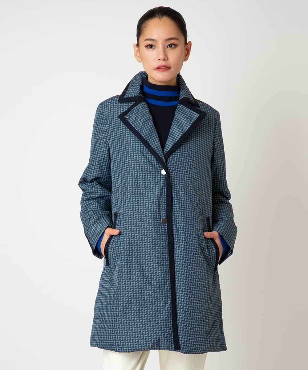 RLUAF01610 HIROKO BIS GRANDE(ヒロコ ビス グランデ) 【大きいサイズ】千鳥プリントテープアクセントダウンコート ネイビー