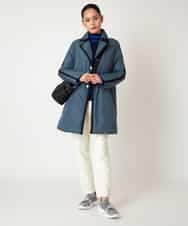 RLUAF01610 HIROKO BIS GRANDE(ヒロコ ビス グランデ) 【大きいサイズ】千鳥プリントテープアクセントダウンコート ネイビー