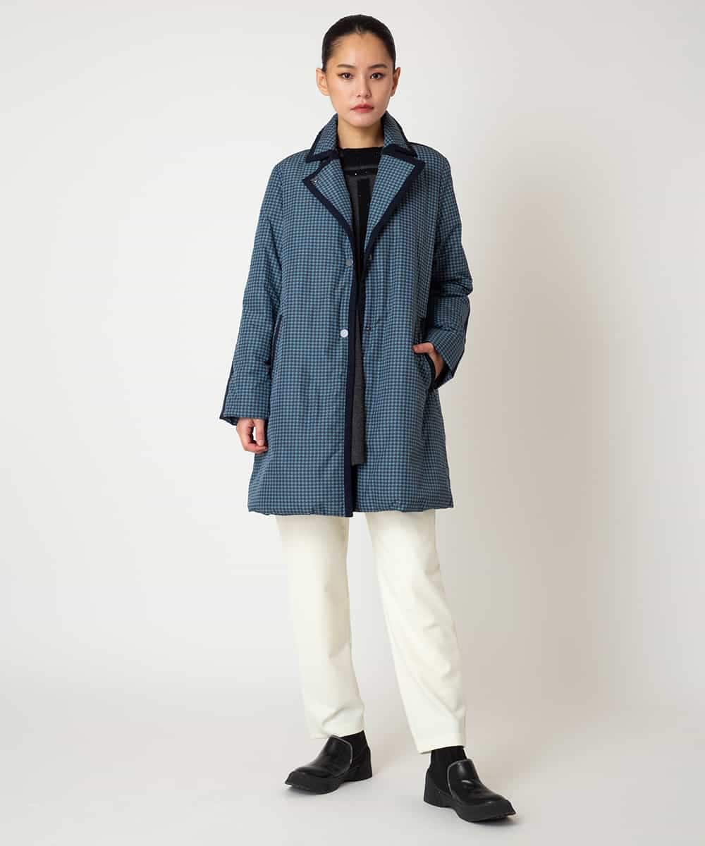 RLUAF01610 HIROKO BIS GRANDE(ヒロコ ビス グランデ) 【大きいサイズ】千鳥プリントテープアクセントダウンコート ネイビー