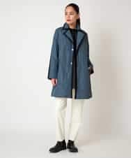 RLUAF01610 HIROKO BIS GRANDE(ヒロコ ビス グランデ) 【大きいサイズ】千鳥プリントテープアクセントダウンコート ネイビー