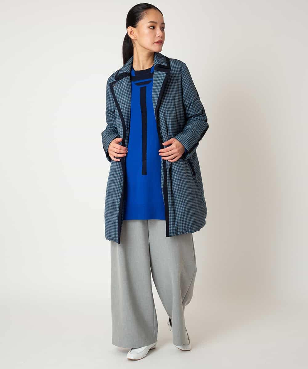 RLUAF01610 HIROKO BIS GRANDE(ヒロコ ビス グランデ) 【大きいサイズ】千鳥プリントテープアクセントダウンコート ネイビー
