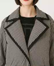 RLUAF01610 HIROKO BIS GRANDE(ヒロコ ビス グランデ) 【先行予約/大きいサイズ】千鳥プリントテープアクセントダウンコート ブラック