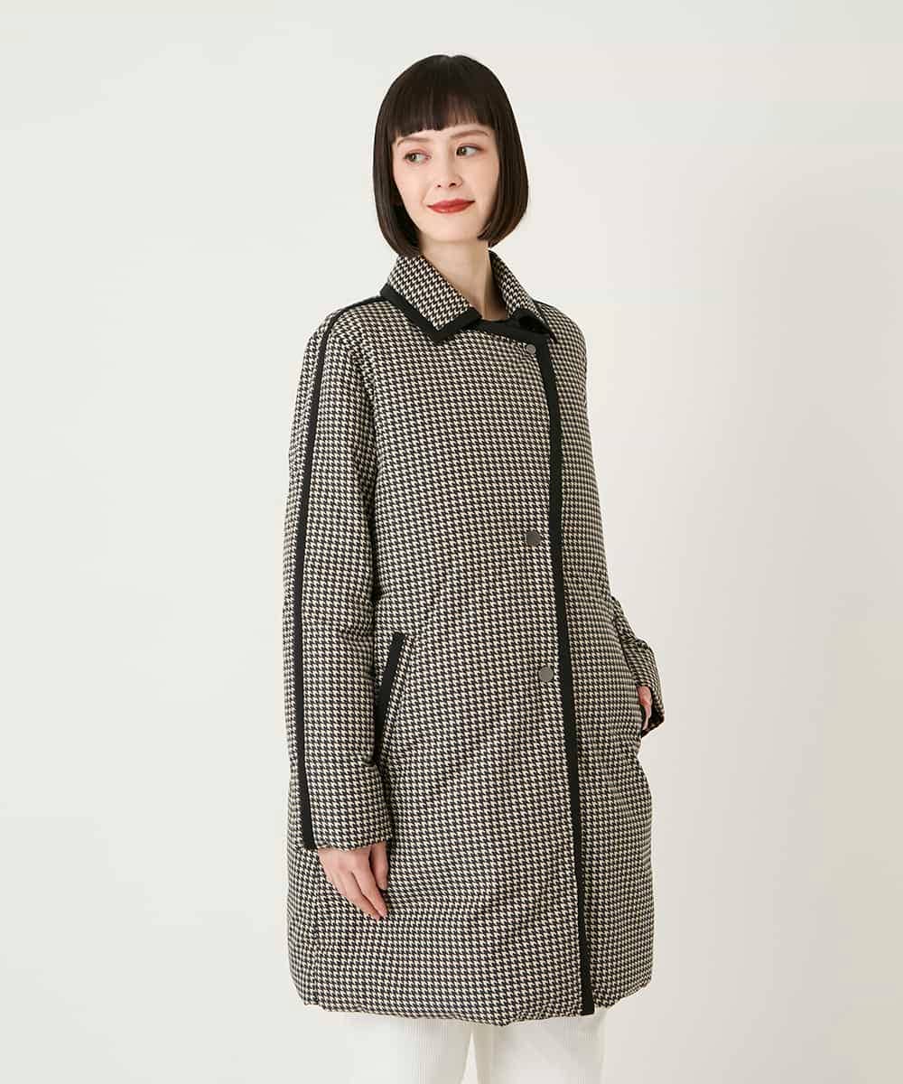 RLUAF01610 HIROKO BIS GRANDE(ヒロコ ビス グランデ) 【先行予約/大きいサイズ】千鳥プリントテープアクセントダウンコート ブラック