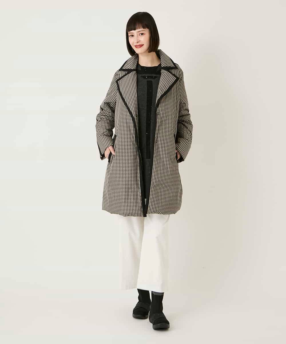 RLUAF01610 HIROKO BIS GRANDE(ヒロコ ビス グランデ) 【先行予約/大きいサイズ】千鳥プリントテープアクセントダウンコート ブラック