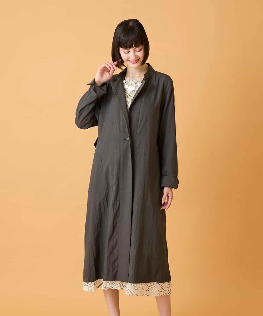 RLUED40470 HIROKO BIS GRANDE(ヒロコ ビス グランデ) 【大きいサイズ】ドレープワッシャーロング丈コート /洗える ダークグレー