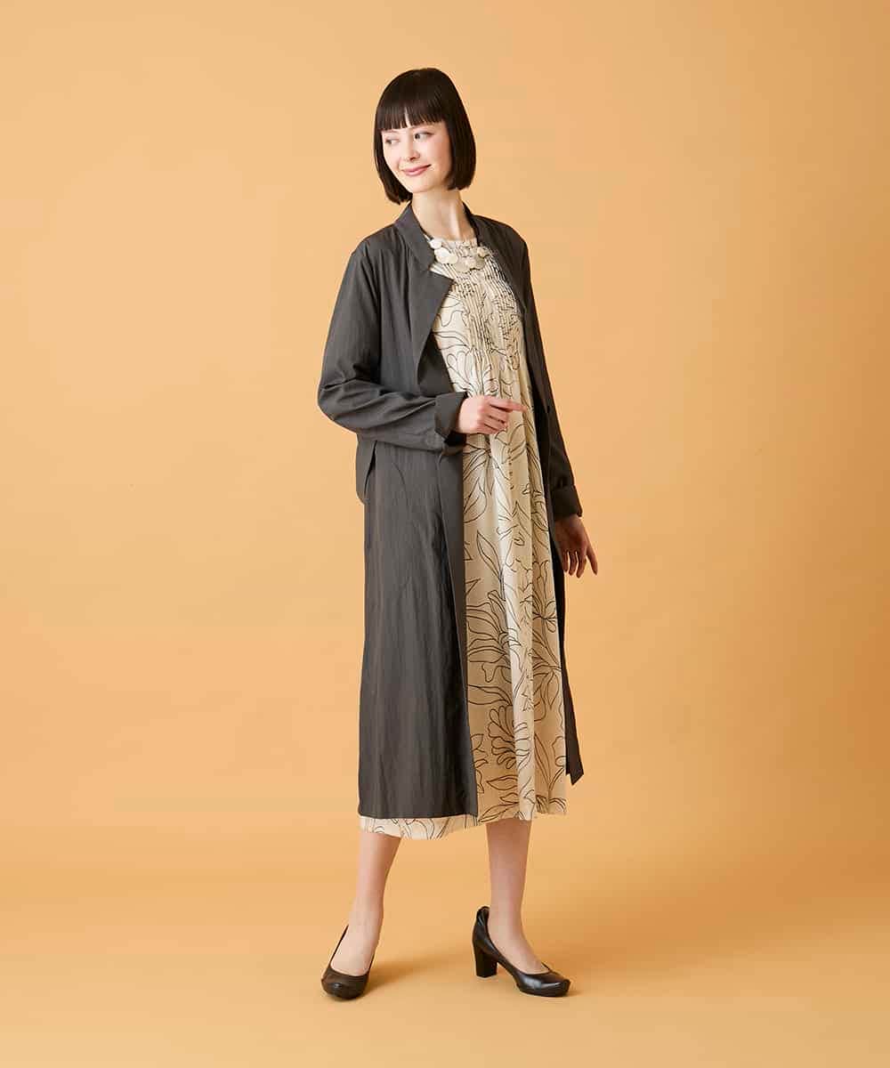 RLUED40470 HIROKO BIS GRANDE(ヒロコ ビス グランデ) 【大きいサイズ】ドレープワッシャーロング丈コート /洗える ダークグレー