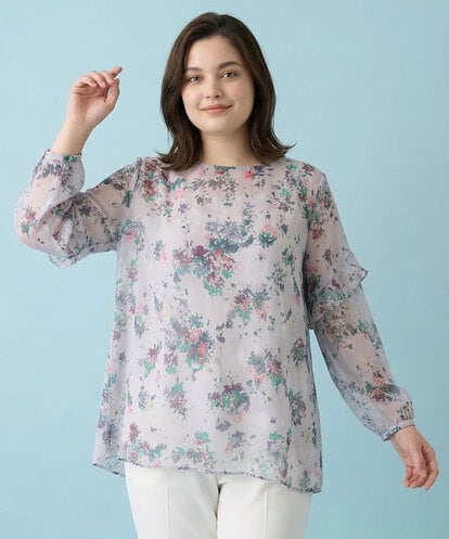 RMBDA70310 HIROKO BIS GRANDE 【大きいサイズ】フラワープリントチュニック丈ブラウス