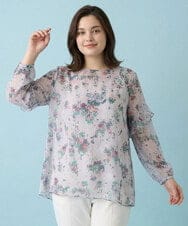 RMBDA70310 HIROKO BIS GRANDE(ヒロコ ビス グランデ) 【大きいサイズ】フラワープリントチュニック丈ブラウス ピンク