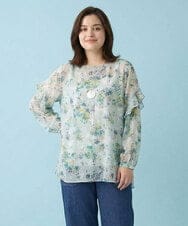 RMBDA70310 HIROKO BIS GRANDE(ヒロコ ビス グランデ) 【大きいサイズ】フラワープリントチュニック丈ブラウス グリーン