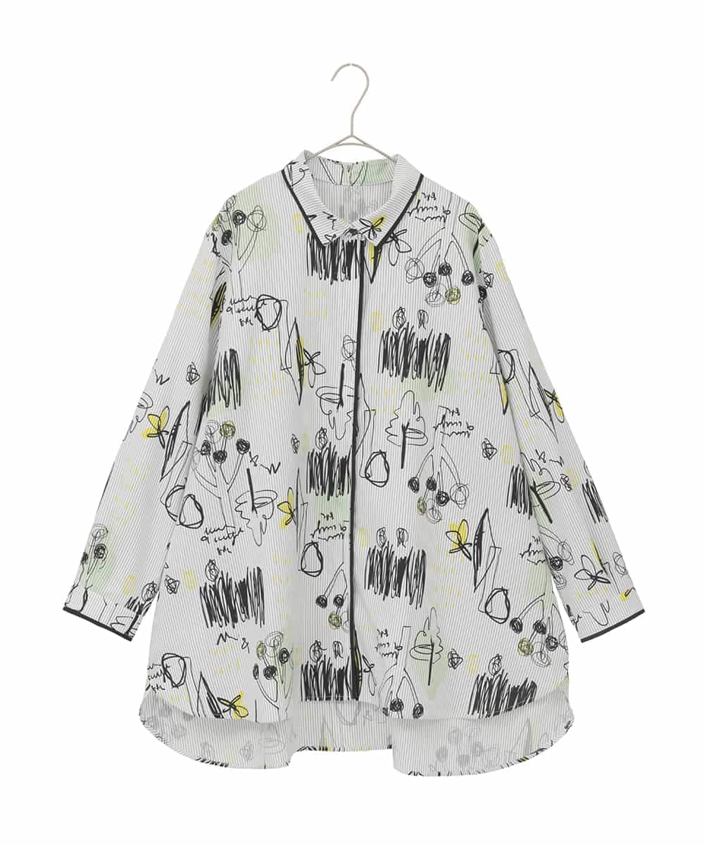 RMBDD51290 HIROKO BIS GRANDE(ヒロコ ビス グランデ) 【大きいサイズ】POPプリントストライプブラウス ホワイト