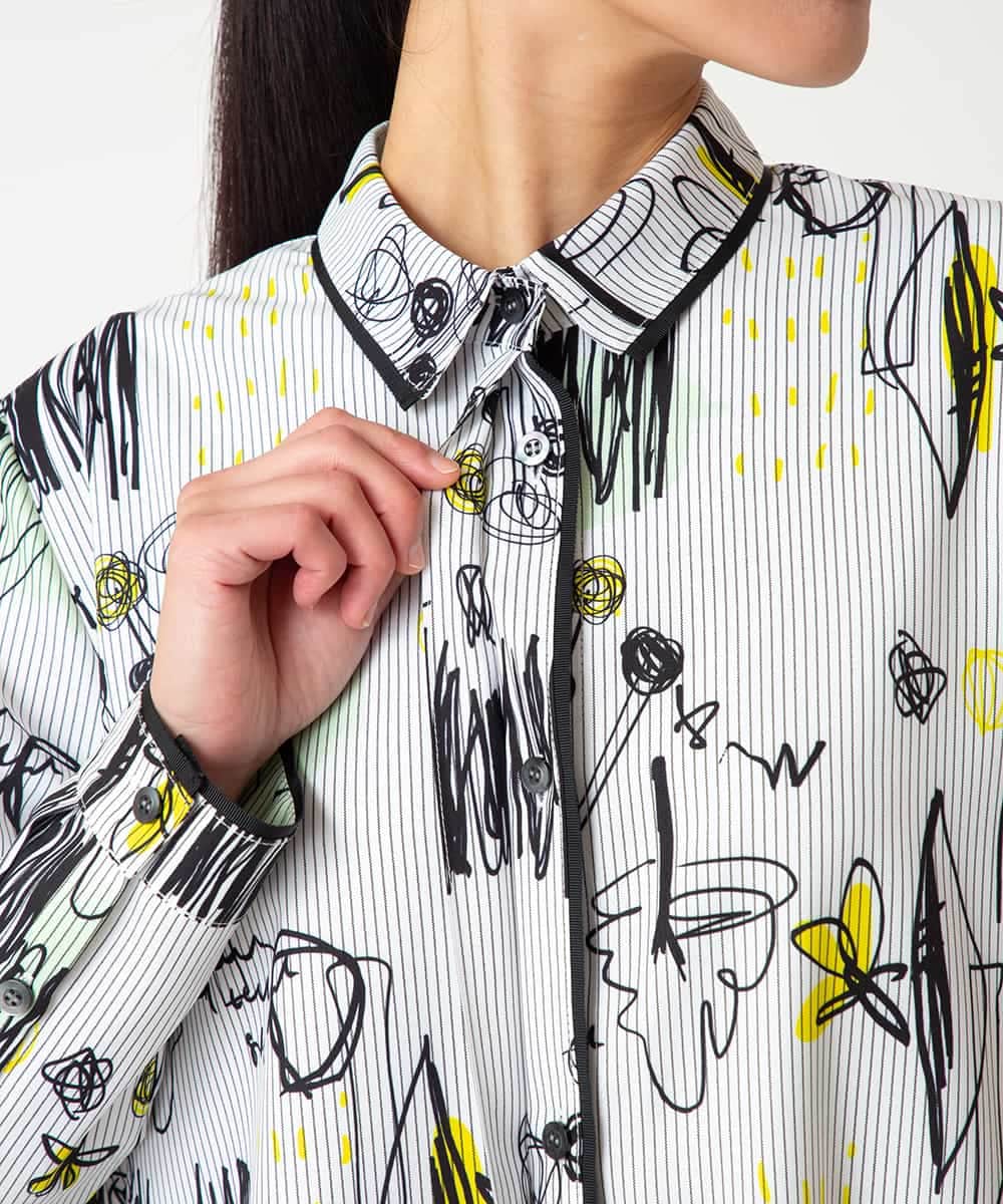 RMBDD51290 HIROKO BIS GRANDE(ヒロコ ビス グランデ) 【先行予約/大きいサイズ】POPプリントストライプブラウス ホワイト