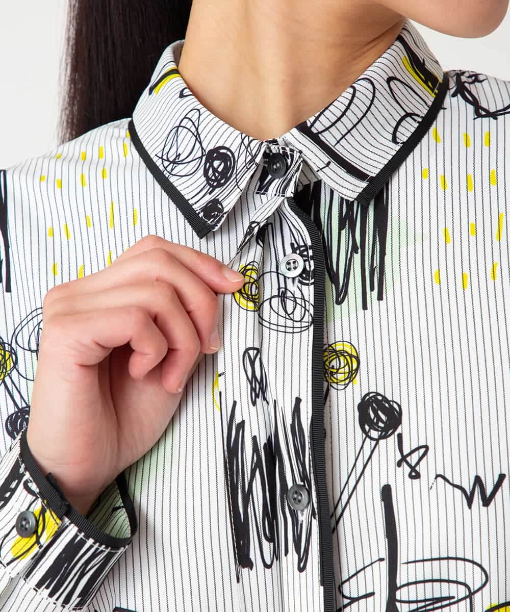 RMBDD51290 HIROKO BIS GRANDE(ヒロコ ビス グランデ) 【先行予約/大きいサイズ】POPプリントストライプブラウス ホワイト