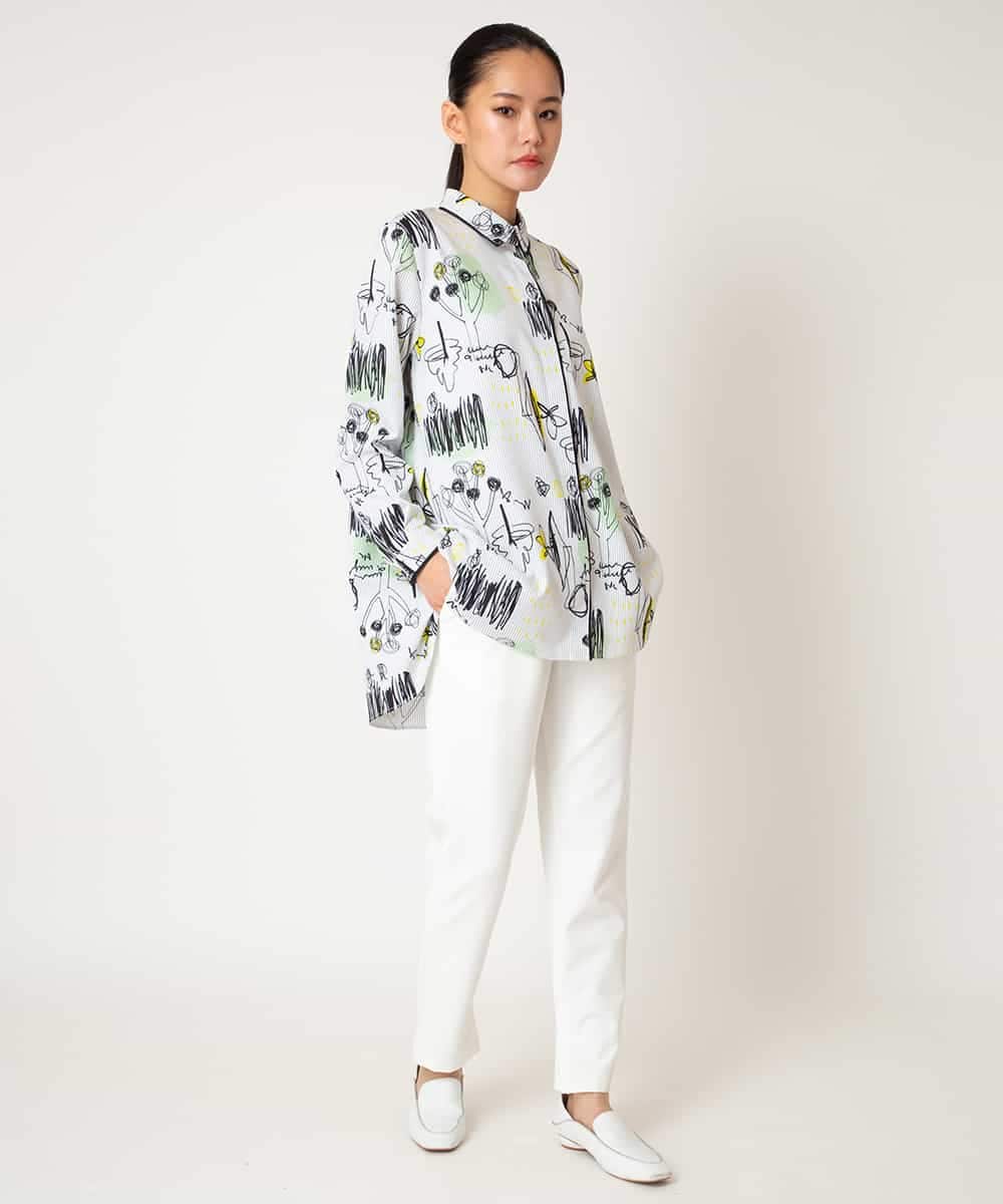 RMBDD51290 HIROKO BIS GRANDE(ヒロコ ビス グランデ) 【先行予約/大きいサイズ】POPプリントストライプブラウス ホワイト