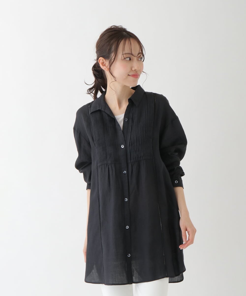 RMBGS61210 HIROKO BIS GRANDE(ヒロコ ビス グランデ) 【洗える】ピンタックリネンチュニックシャツ ネイビー