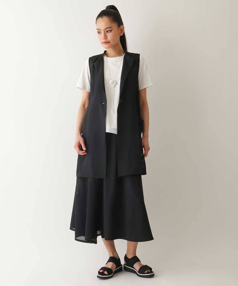 RMBIB60290 HIROKO BIS GRANDE(ヒロコ ビス グランデ) 【数量限定予約商品/大きいサイズ/接触冷感/UVカット/吸汗速乾】サイドメッシュデザインジレ /洗濯機で洗える ブラック