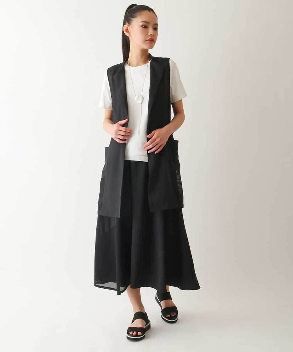 RMBIB60290 HIROKO BIS GRANDE(ヒロコ ビス グランデ) 【数量限定予約商品/大きいサイズ/接触冷感/UVカット/吸汗速乾】サイドメッシュデザインジレ /洗濯機で洗える ブラック