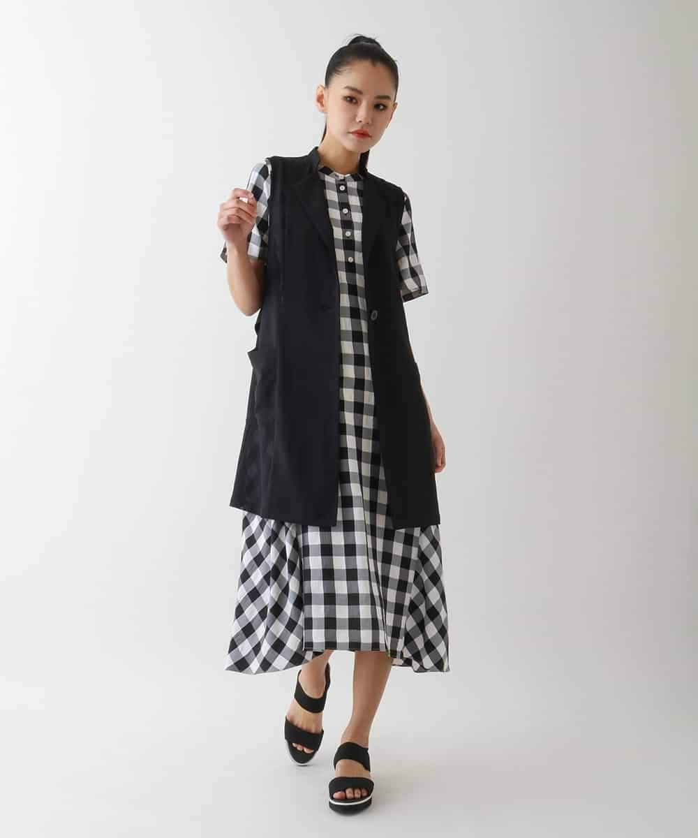 RMBIB60290 HIROKO BIS GRANDE(ヒロコ ビス グランデ) 【数量限定予約商品/大きいサイズ/接触冷感/UVカット/吸汗速乾】サイドメッシュデザインジレ /洗濯機で洗える ブラック
