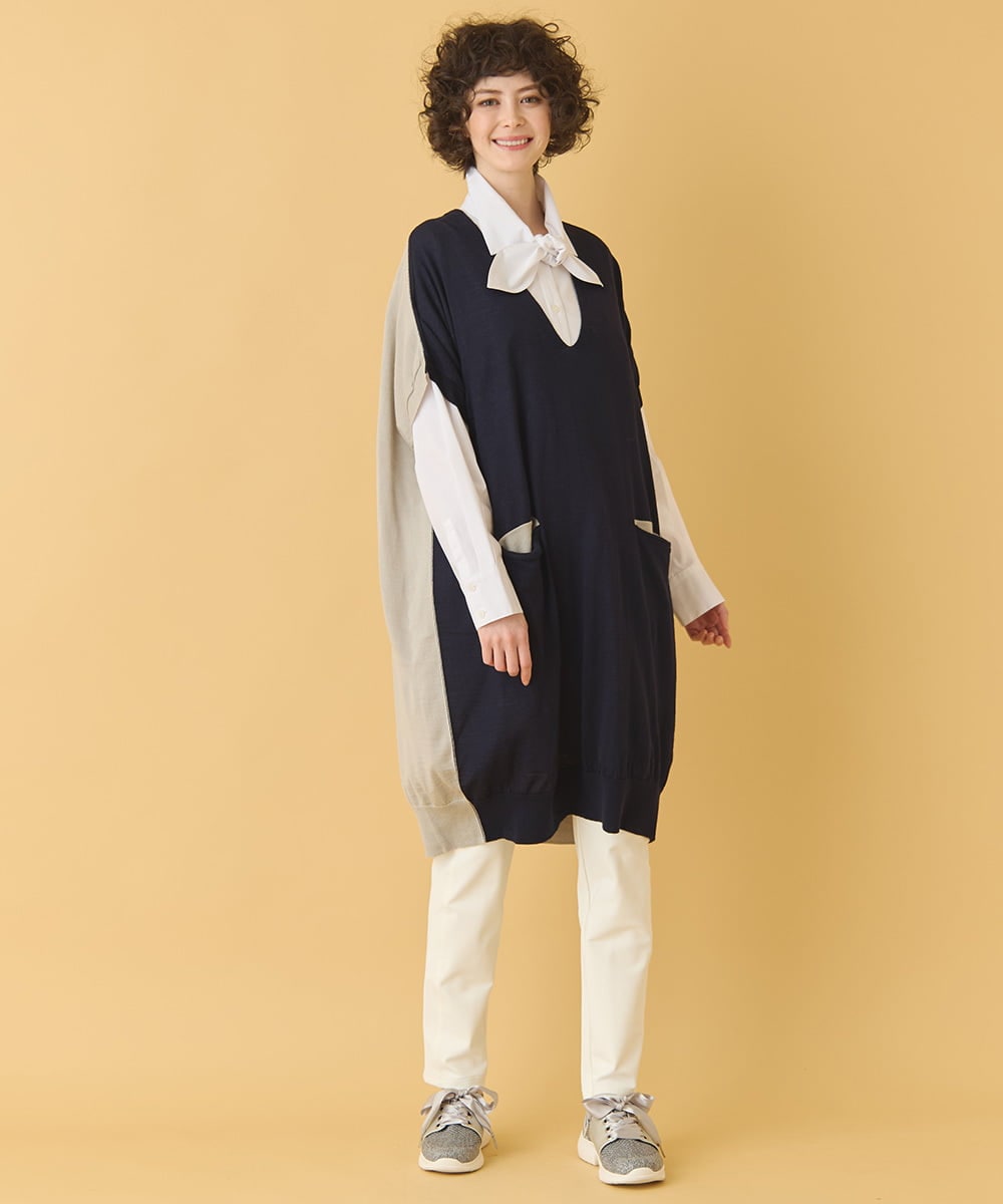 RMFAA64280 HIROKO BIS GRANDE(ヒロコ ビス グランデ) 【大きいサイズ】ホールガーメントリブニットジレ ネイビー