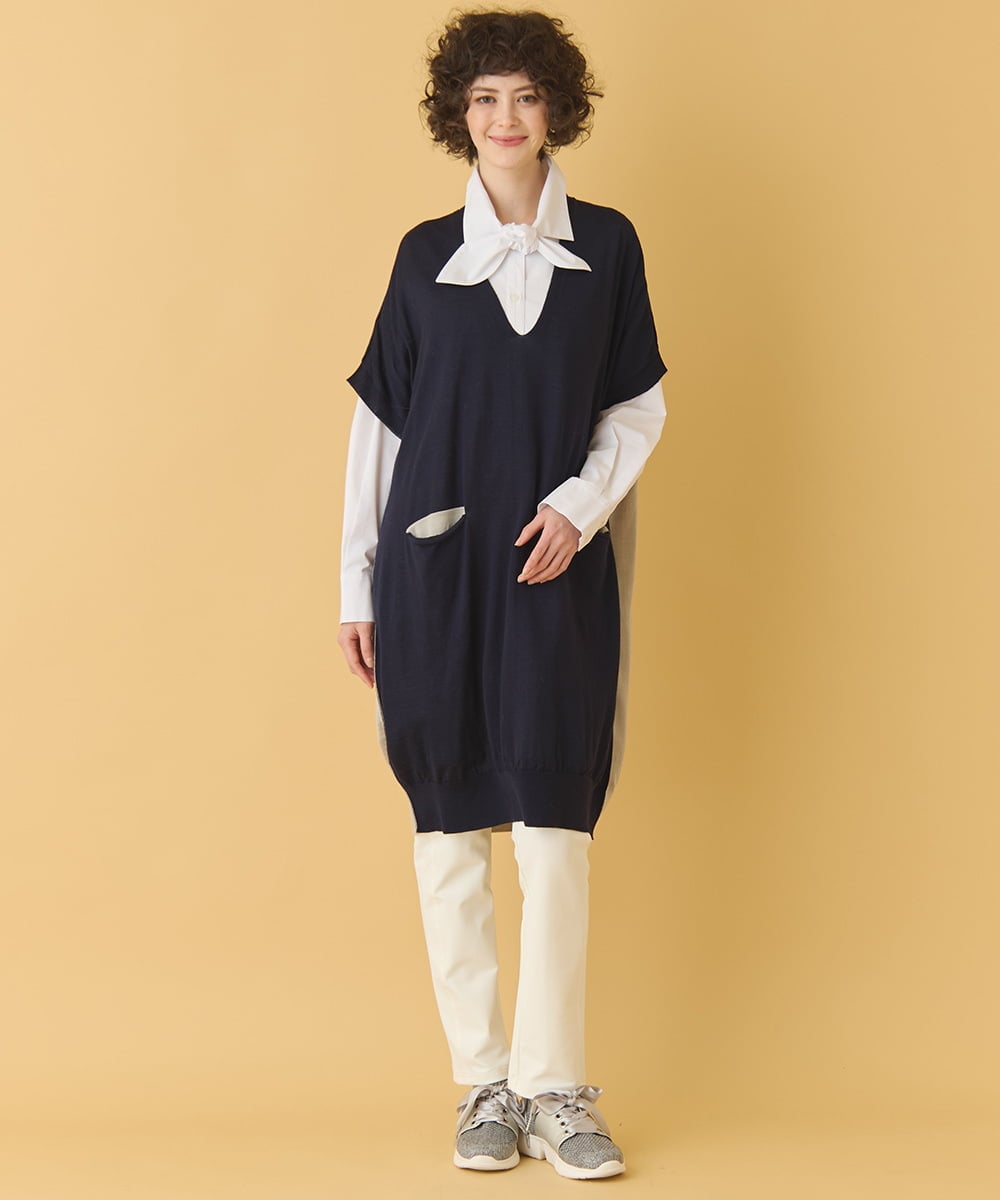 RMFAA64280 HIROKO BIS GRANDE(ヒロコ ビス グランデ) 【大きいサイズ】ホールガーメントリブニットジレ ネイビー