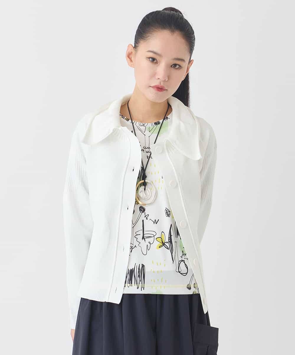 RMFDD61250 HIROKO BIS GRANDE(ヒロコ ビス グランデ) 【大きいサイズ】ドットジャガードペプラムニットカーディガン ホワイト