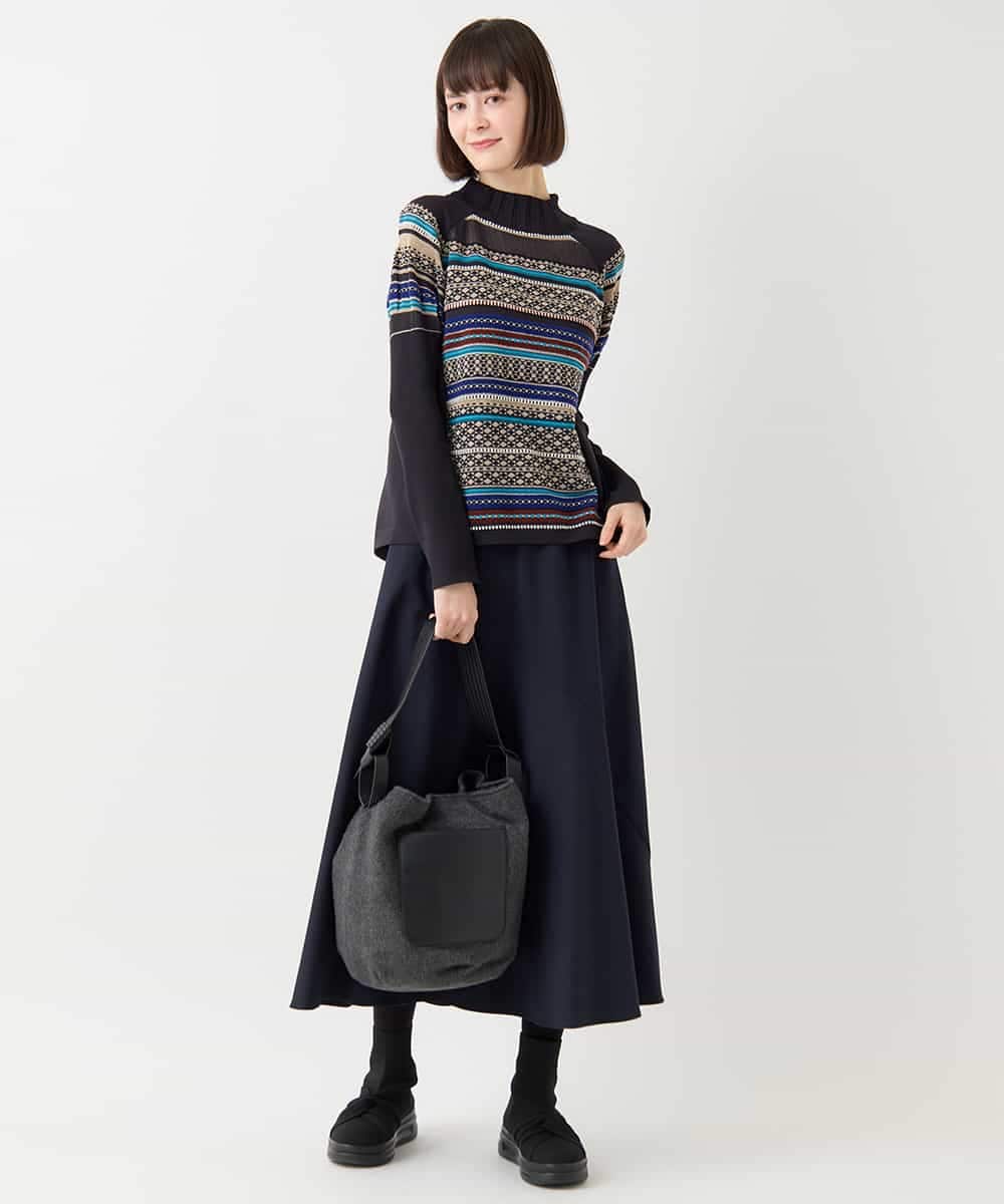 RMHAA75250 HIROKO BIS GRANDE(ヒロコ ビス グランデ) 【大きいサイズ】バイヤス切り替えストレッチスカート /洗える ネイビー