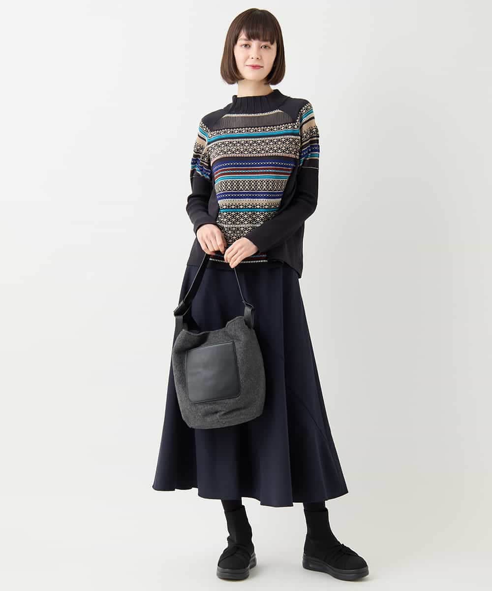 RMHAA75250 HIROKO BIS GRANDE(ヒロコ ビス グランデ) 【大きいサイズ】バイヤス切り替えストレッチスカート /洗える ネイビー