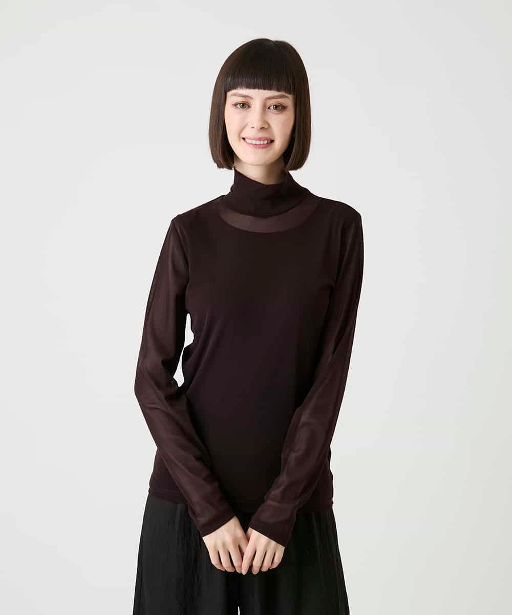 RMKAG85080 HIROKO BIS GRANDE(ヒロコ ビス グランデ) 【大きいサイズ】シアーハイネックプルオーバー /洗濯機で洗える ブラウン