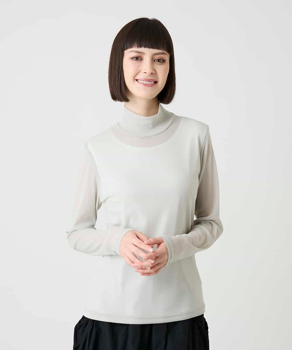 RMKAG85080 HIROKO BIS GRANDE(ヒロコ ビス グランデ) 【大きいサイズ】シアーハイネックプルオーバー /洗濯機で洗える ブラウン