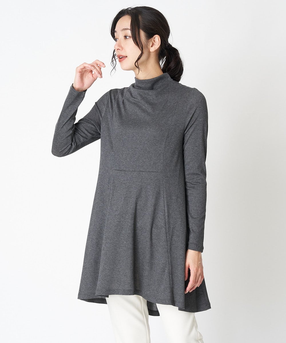 RMKAT86250 HIROKO BIS GRANDE(ヒロコ ビス グランデ) 【洗える/日本製】フレアシルエットチュニックプルオーバー ダークグレー