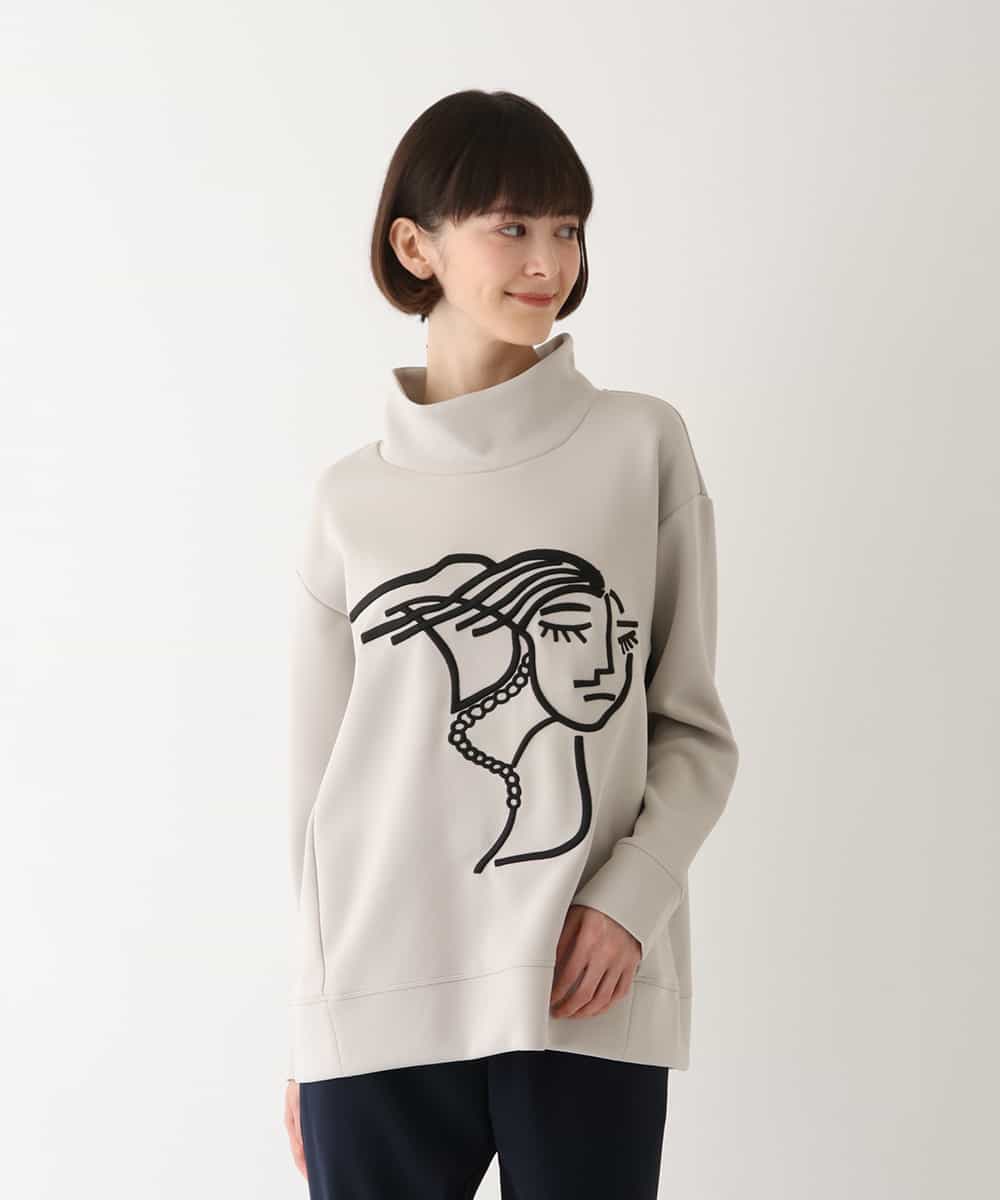 RMKAV67230 HIROKO BIS GRANDE(ヒロコ ビス グランデ) 【洗濯機で洗える】刺繍デザインダンボールスウェット ライトグレー