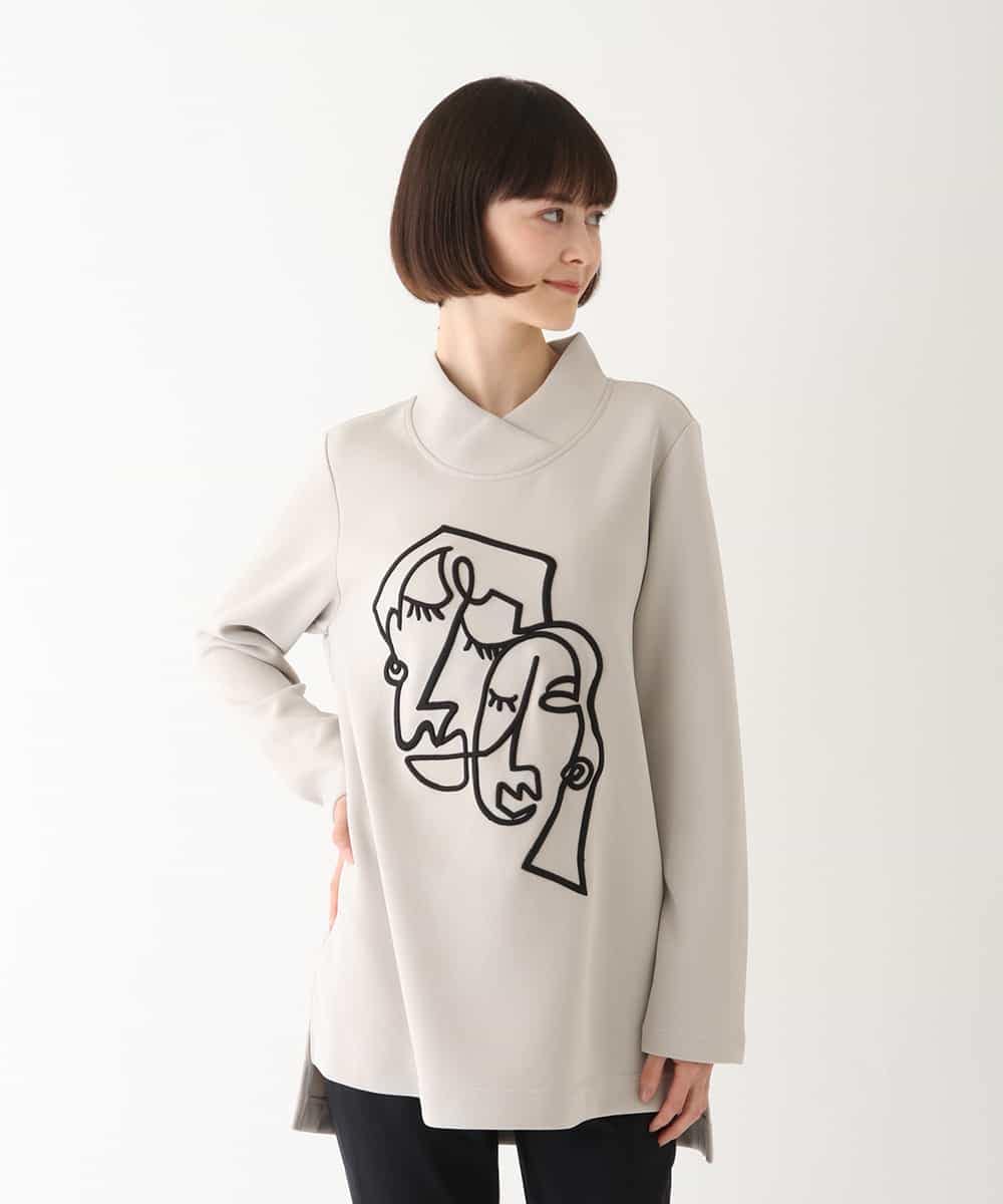 RMKAV68280 HIROKO BIS GRANDE(ヒロコ ビス グランデ) 【洗濯機で洗える】刺繍デザインダンボールチュニック ライトグレー