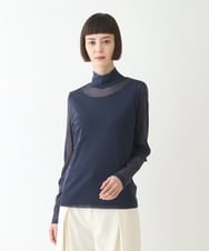 RMKAV75070 HIROKO BIS GRANDE(ヒロコ ビス グランデ) 【大きいサイズ】チュールハイネックプルオーバー /洗濯機で洗える ネイビー