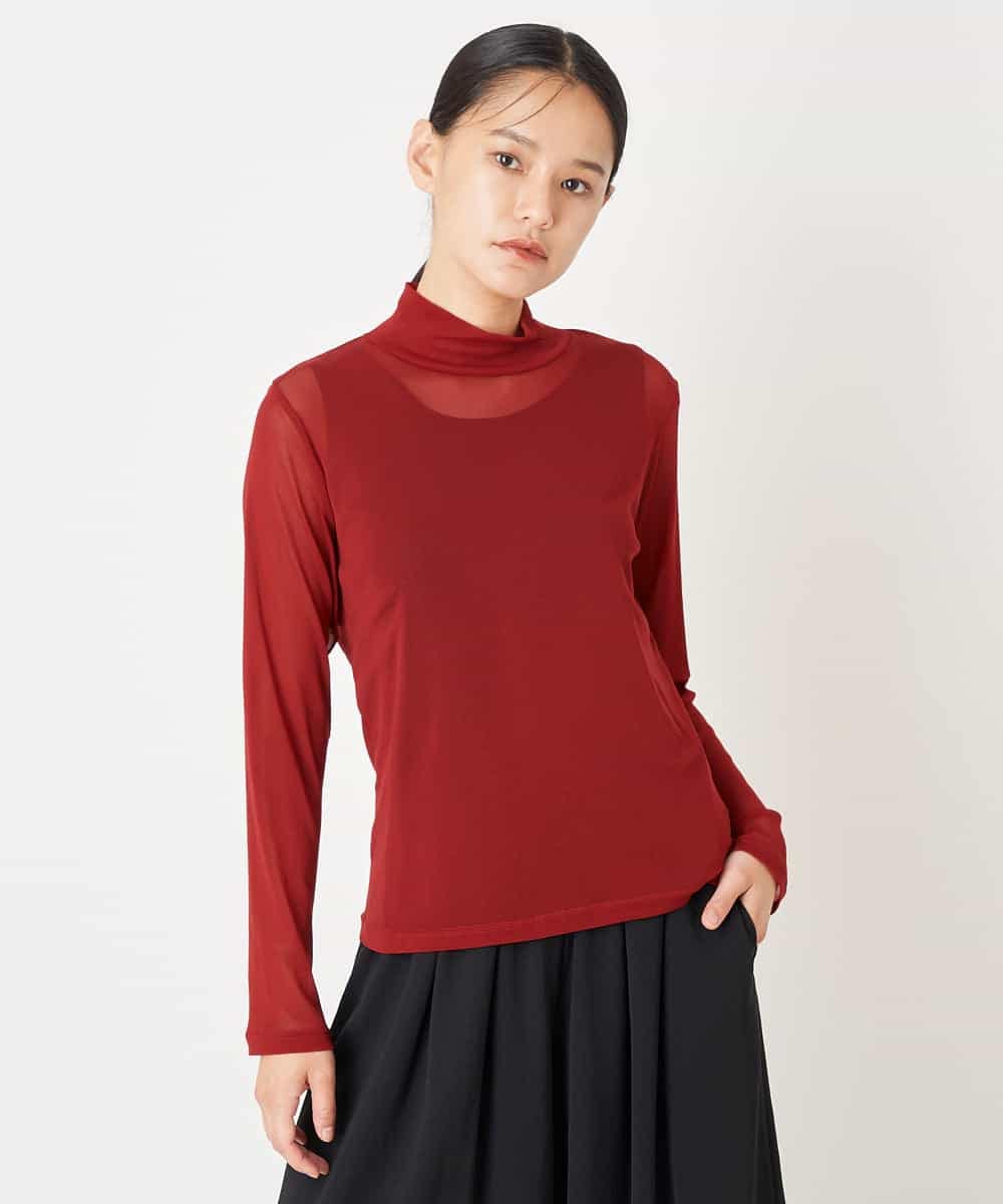 RMKAV75070 HIROKO BIS GRANDE(ヒロコ ビス グランデ) 【大きいサイズ】チュールハイネックプルオーバー /洗濯機で洗える レッド