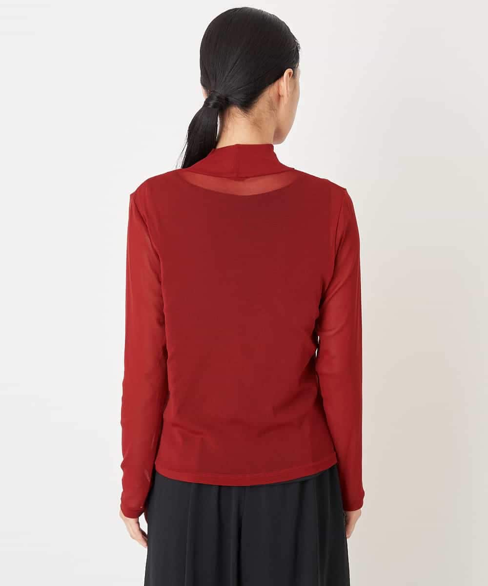 RMKAV75070 HIROKO BIS GRANDE(ヒロコ ビス グランデ) 【大きいサイズ】チュールハイネックプルオーバー /洗濯機で洗える レッド