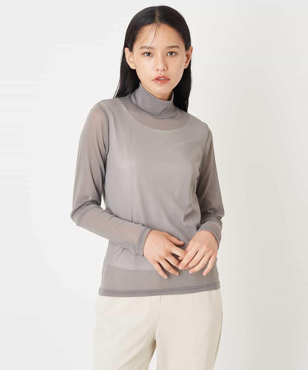 RMKAV75070 HIROKO BIS GRANDE(ヒロコ ビス グランデ) 【大きいサイズ】チュールハイネックプルオーバー /洗濯機で洗える グレー