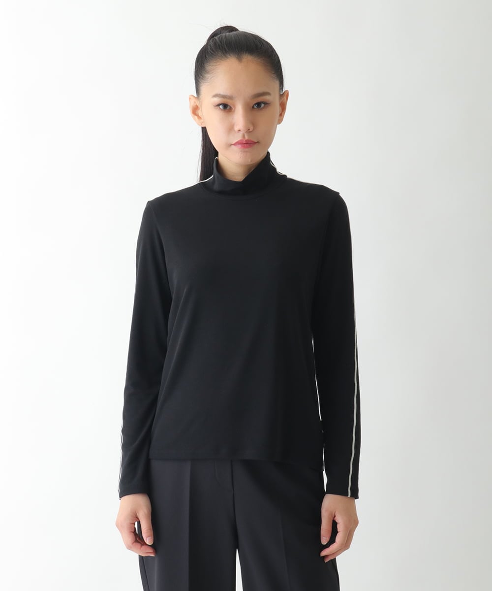 RMKCD70180 HIROKO BIS GRANDE(ヒロコ ビス グランデ) 【大きいサイズ】配色ラインハイネックインナートップ /洗える ブラック