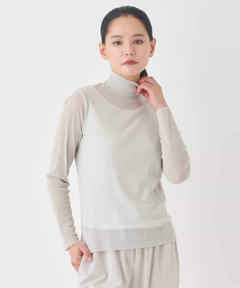 RMKED85070 HIROKO BIS GRANDE(ヒロコ ビス グランデ) 【大きいサイズ】シアーハイネックカットソー /洗濯機で洗える ライトグレー