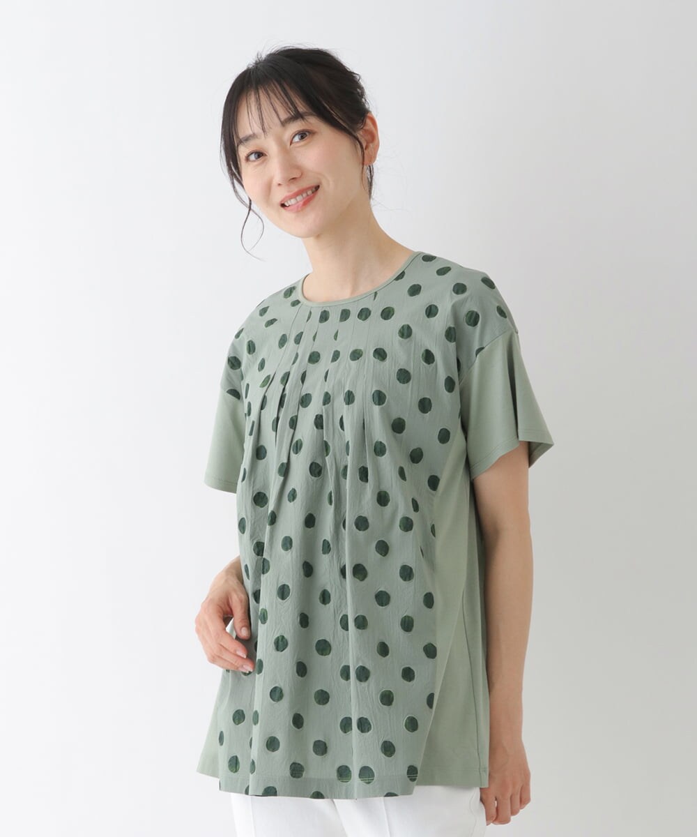 RMKGT72250 HIROKO BIS GRANDE(ヒロコ ビス グランデ) 【洗える】ドットディテールジョイントデザインチュニック ネイビー