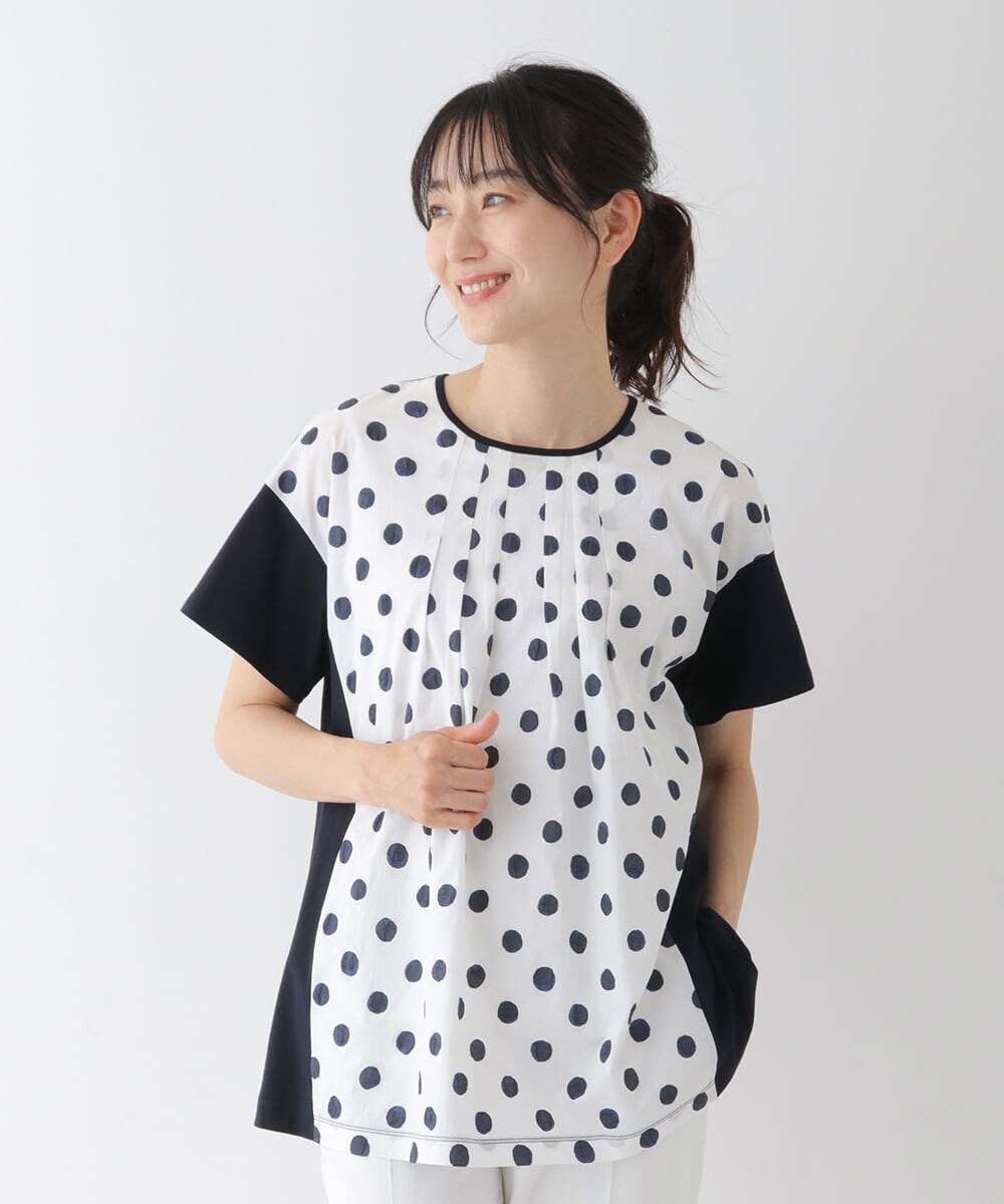 RMKGT72250 HIROKO BIS GRANDE(ヒロコ ビス グランデ) 【洗える】ドットディテールジョイントデザインチュニック ネイビー