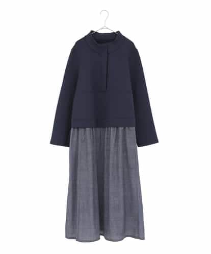 RMPDD53380  【大きいサイズ】異素材MIXジャージーワンピース