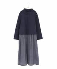 RMPDD53380 HIROKO BIS GRANDE(ヒロコ ビス グランデ) 【大きいサイズ】異素材MIXジャージーワンピース ネイビー