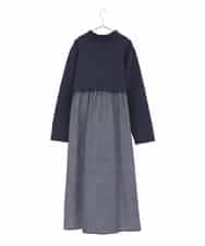 RMPDD53380 HIROKO BIS GRANDE(ヒロコ ビス グランデ) 【大きいサイズ】異素材MIXジャージーワンピース ネイビー